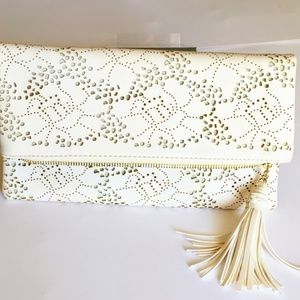 laser-cut textured-leather clutch